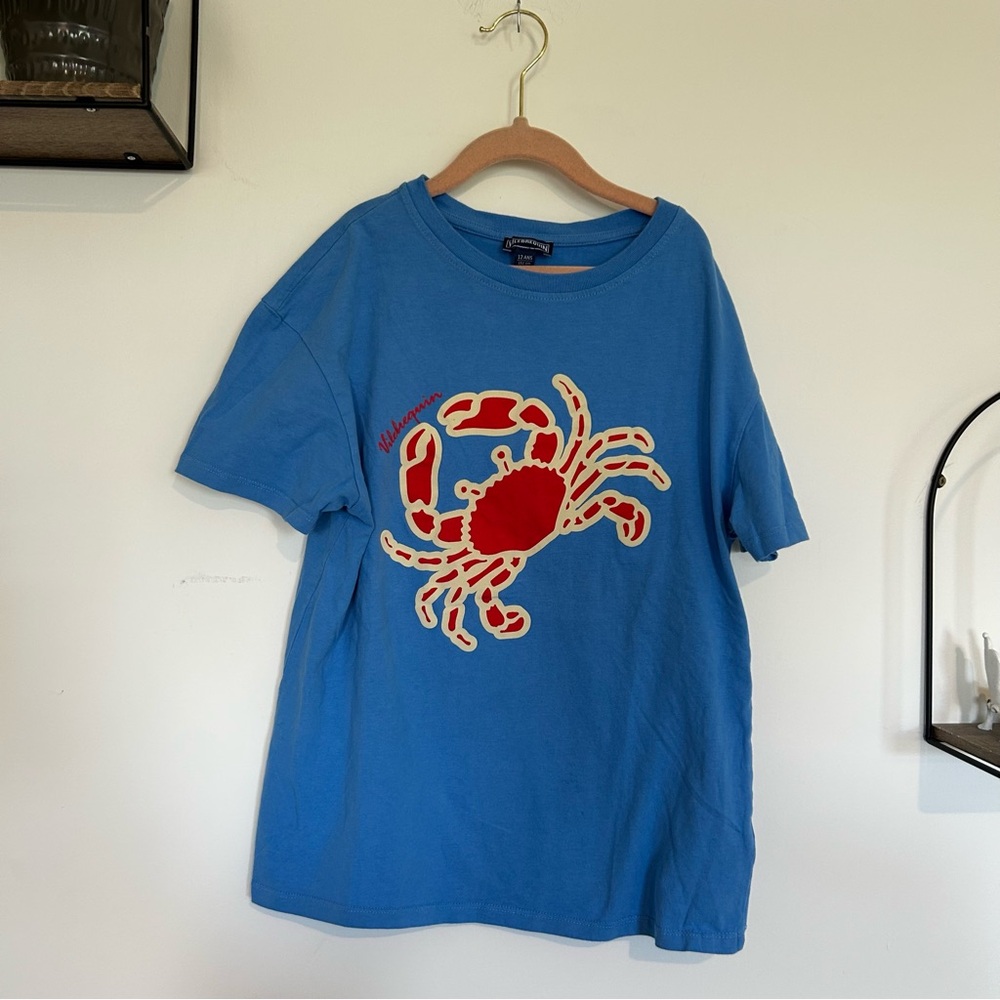 Vilebrequin Blue Crewneck Short Sleeve Tee T Shirt w/ Red Crab Size Youth 12